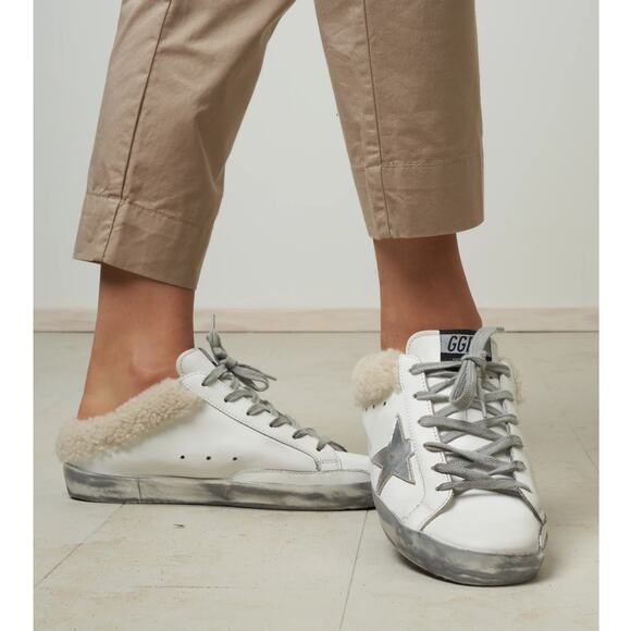 Golden Goose Superstar Sabot Shearling Slide Sneakers White Silver Authentic - Picture 1 of 11